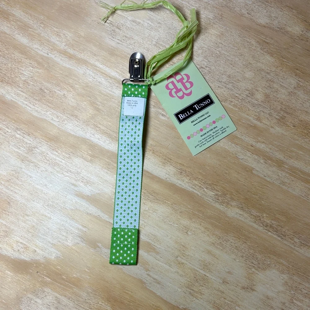 Bella Tunno Green Polka Dot Pacifier Clip